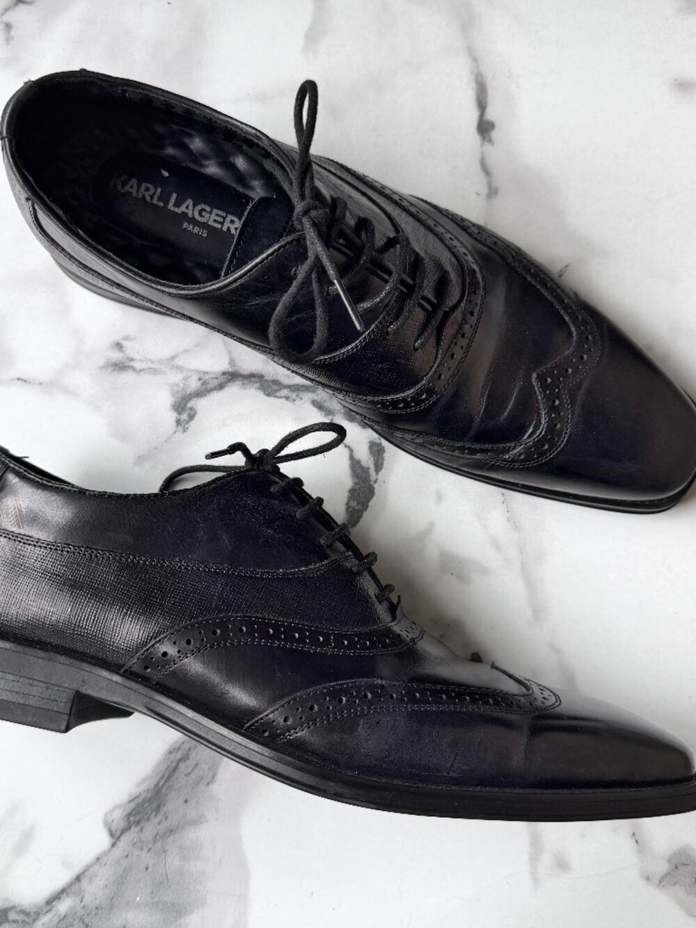 Karl Lagerfeld Leather Wingtip Oxford Dress Shoes in Black Size 9